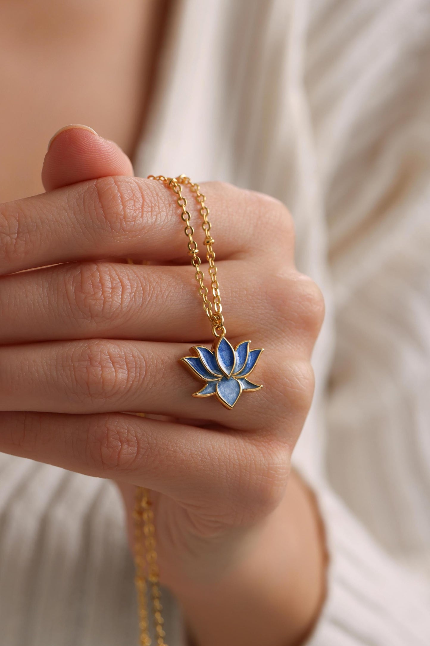 Gold Plated Enamel Lotus Flower Necklace, Flower of Life Necklace, Gold Lotus Flower Necklace, Christmas Gift for Her, Everyday Necklace