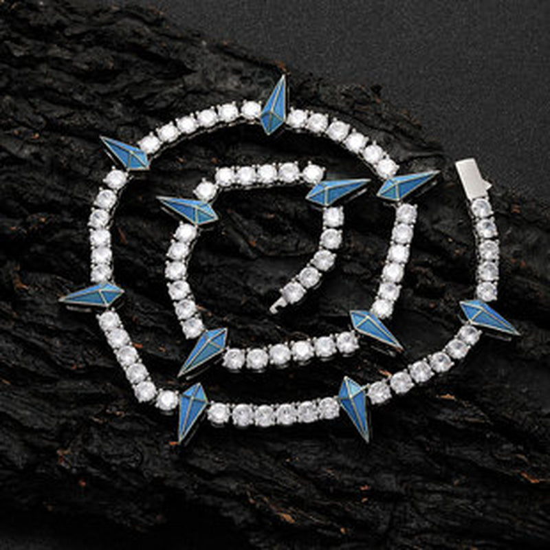 European Hip Hop Ornament 12Mm Spring Fastener Double Row Zircon Necklace Bracelet