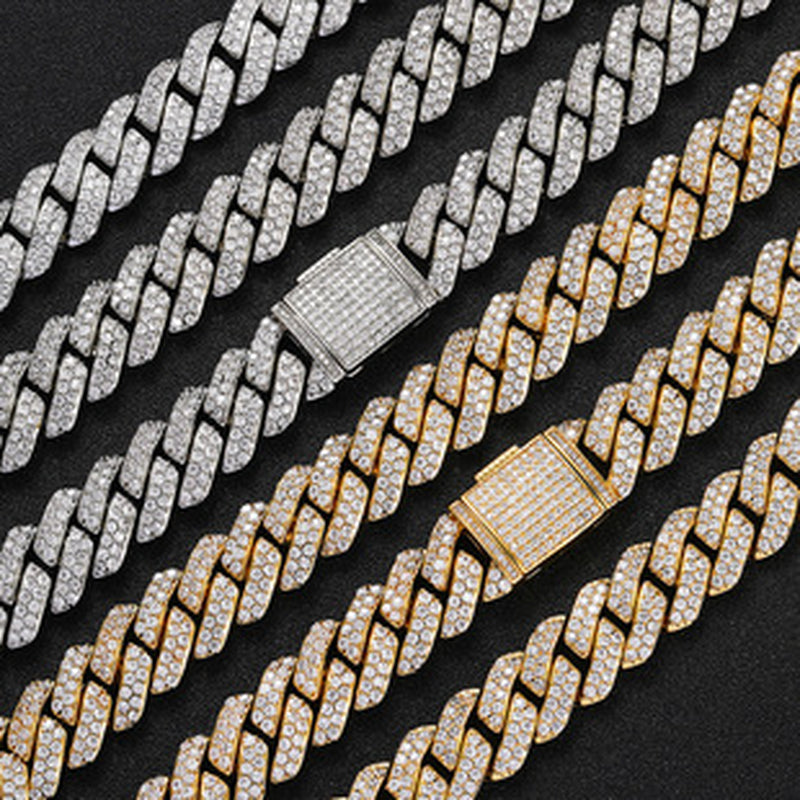 European Hip Hop Ornament 12Mm Spring Fastener Double Row Zircon Necklace Bracelet