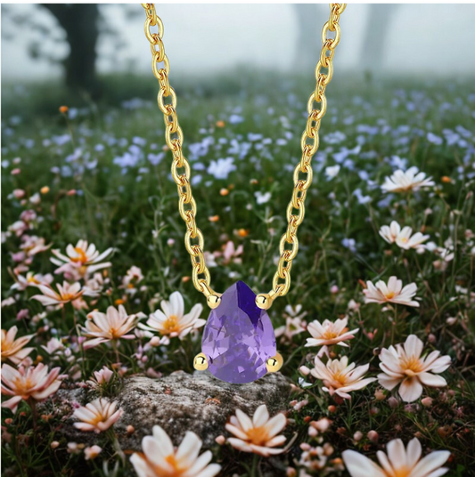 Amethyst Water Drop Pendant Necklace