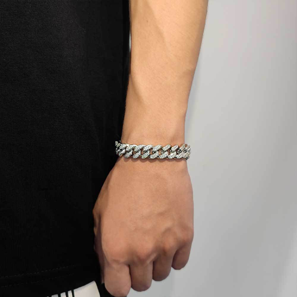 European Hip Hop Ornament 12Mm Spring Fastener Double Row Zircon Necklace Bracelet