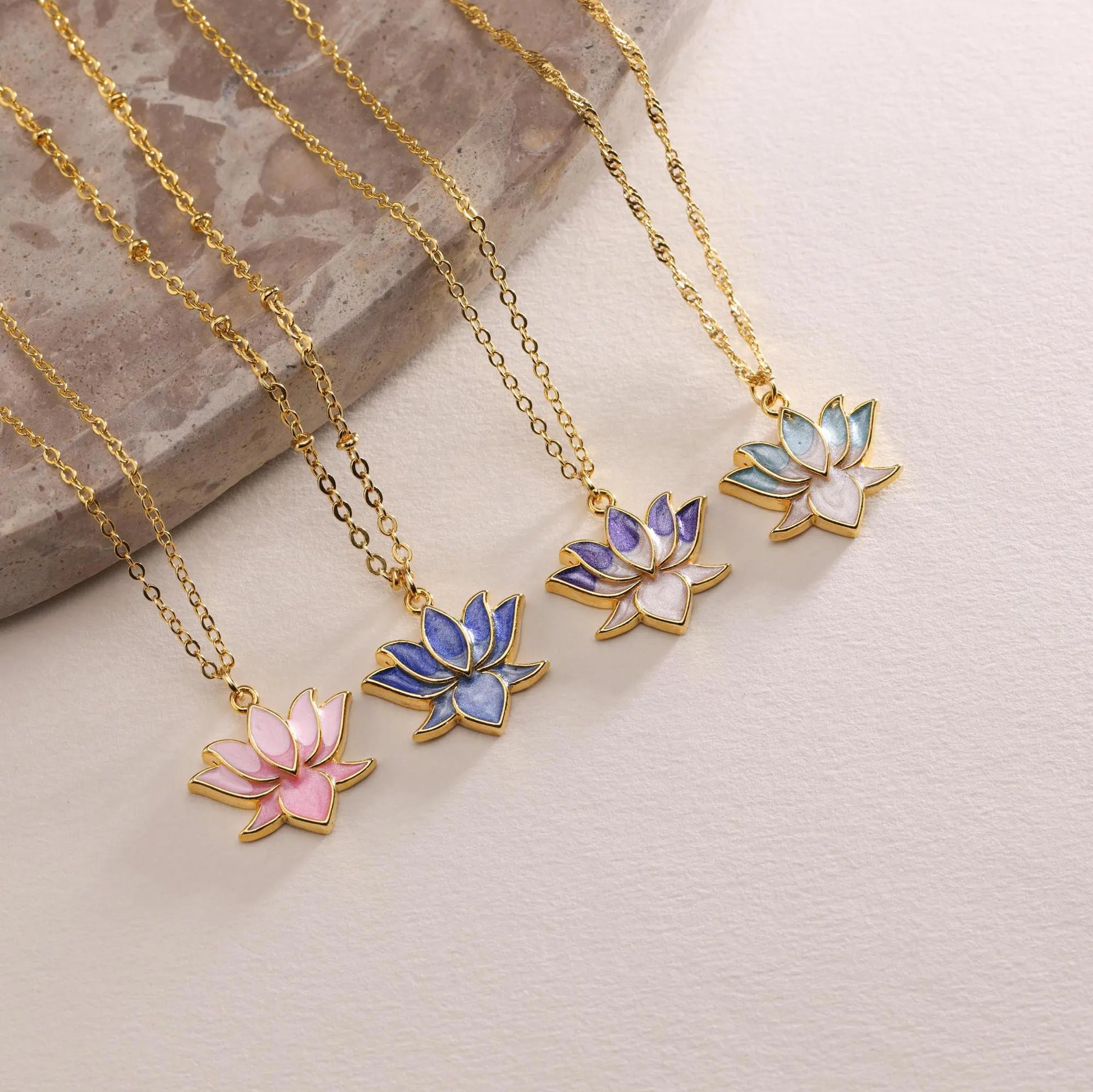 Gold Plated Enamel Lotus Flower Necklace, Flower of Life Necklace, Gold Lotus Flower Necklace, Christmas Gift for Her, Everyday Necklace