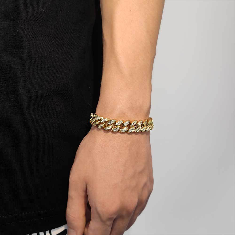 European Hip Hop Ornament 12Mm Spring Fastener Double Row Zircon Necklace Bracelet