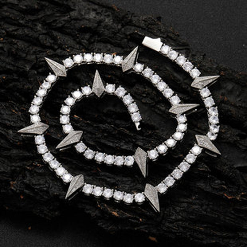 European Hip Hop Ornament 12Mm Spring Fastener Double Row Zircon Necklace Bracelet
