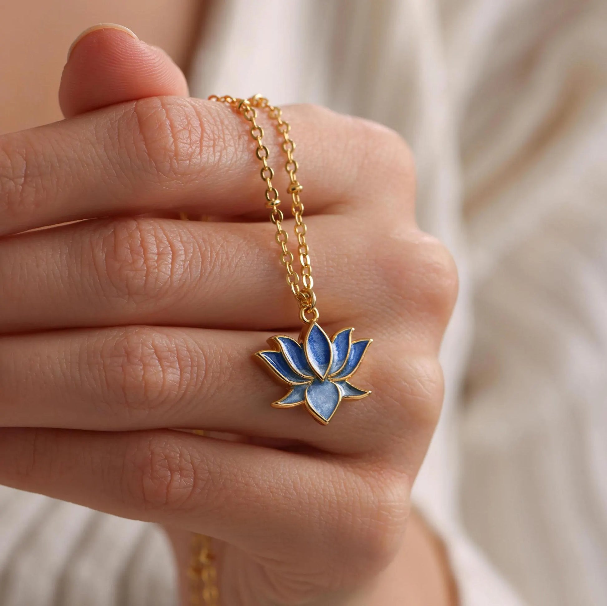 Gold Plated Enamel Lotus Flower Necklace, Flower of Life Necklace, Gold Lotus Flower Necklace, Christmas Gift for Her, Everyday Necklace