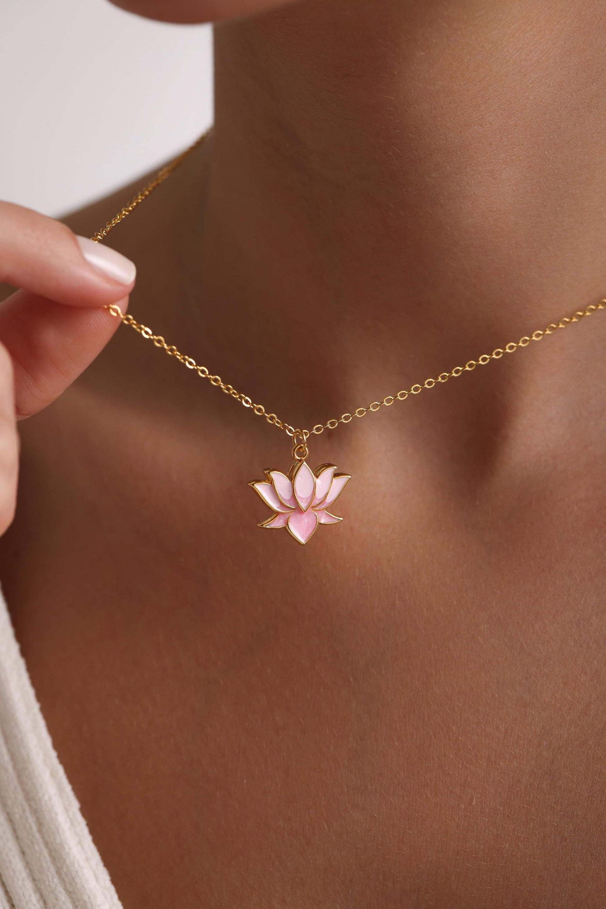 Gold Plated Enamel Lotus Flower Necklace, Flower of Life Necklace, Gold Lotus Flower Necklace, Christmas Gift for Her, Everyday Necklace